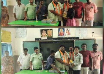 బండి సంజయ్ జన్మదినం సందర్భంగా విద్యార్థులకు నోట్‌బుక్స్ పంపిణీ